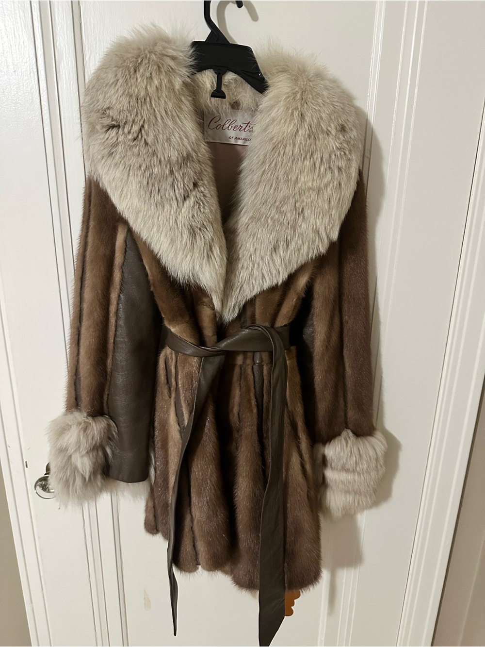 Brown Mink Fur Coat with Ivory Fox Collar